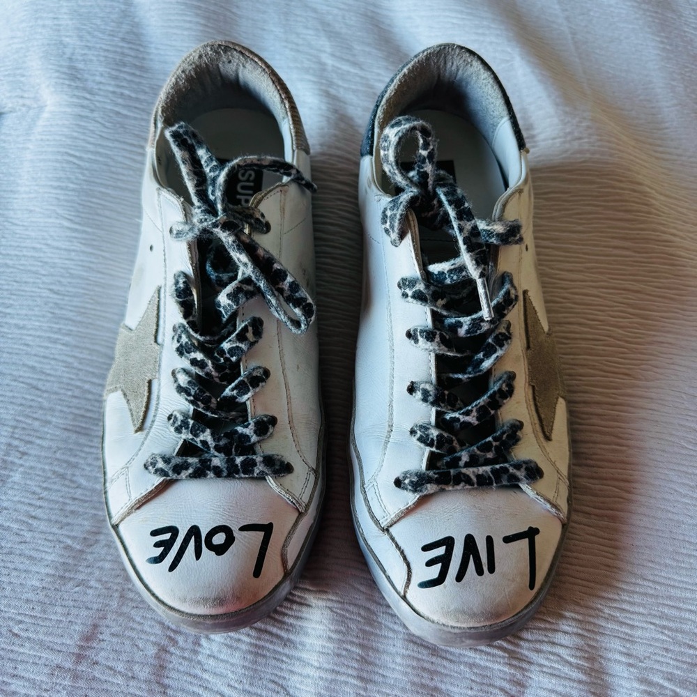 Golden Goose White and Black Superstar Sneakers